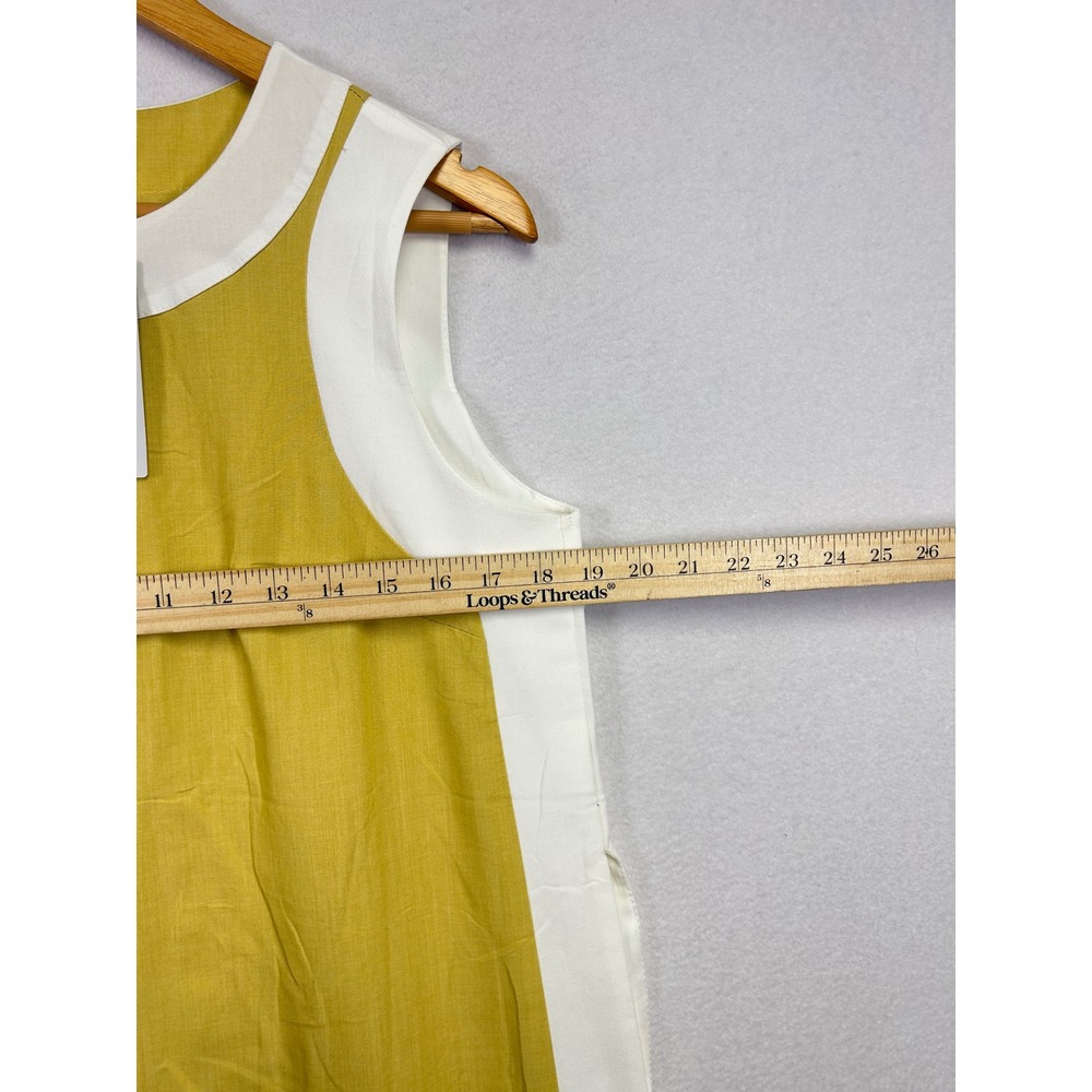 Fashion Clothing Sleeveless Midi Dress Mustard Yellow White Paneled Round Neck S - Picture 9 of 10